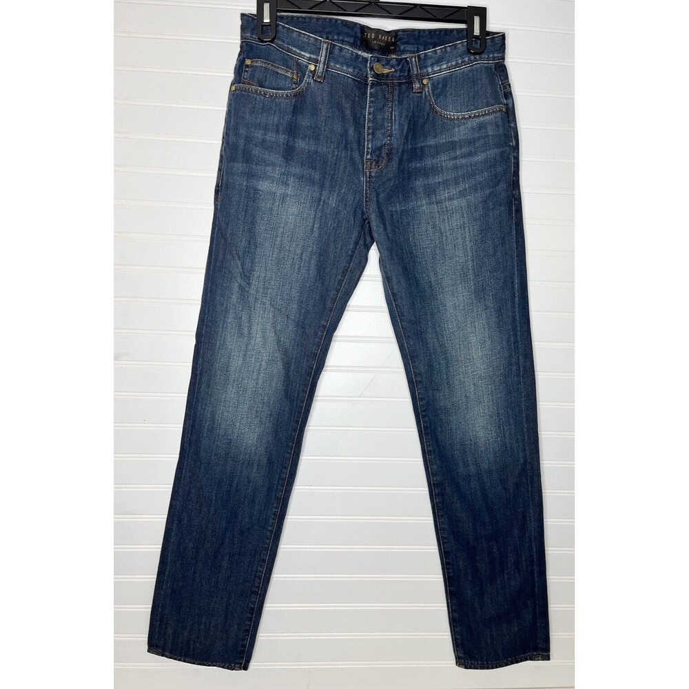 Ted Baker Jeans Men's Dark Blue Straight Organic Cotton Button Fly Size 32R